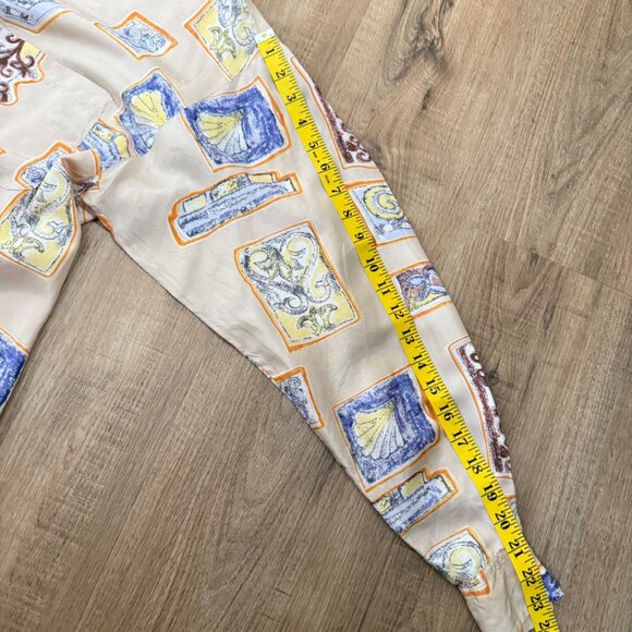 Vintage Dalmys 100% Silk Button Down Shirt Tan Abstract Oversized Artsy M - Picture 4 of 8